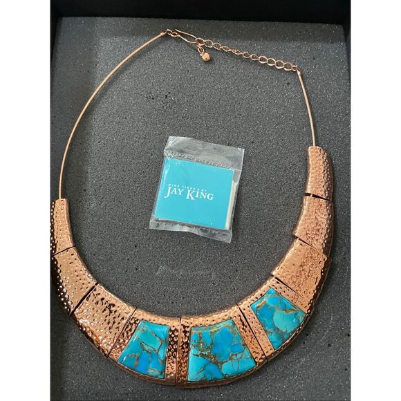 Jay King Mine Finds Hammered Copper & Turquoise Statement Bib Necklace NIB - Picture 2 of 4